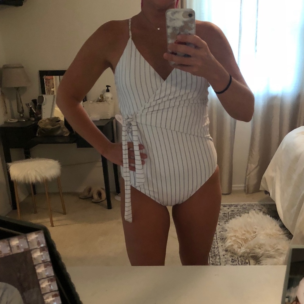 White striped one piece swimsuit